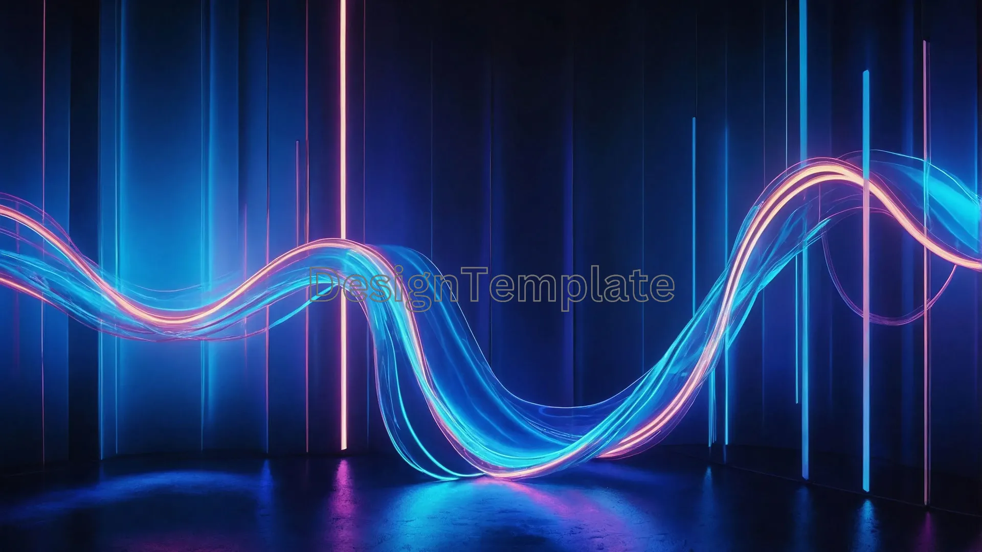 Black Passage with Glowing Neon Lights Photo image
